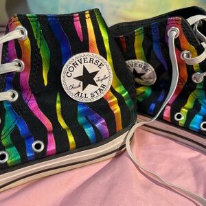 Converse Black High-Tops with Rainbow Stripes